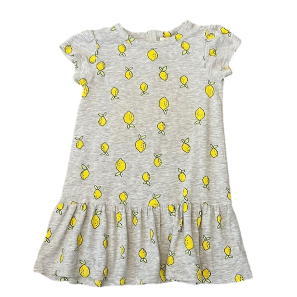 Tucker + Tate Lemon Baby Dress Like New Gray w. YELLOW lemons Ruffle Hem 24M